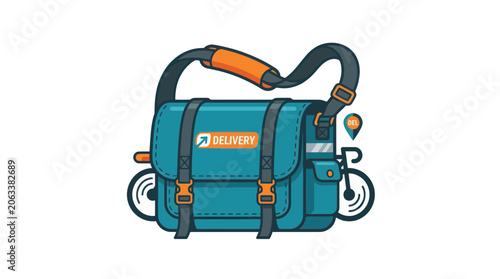 Fotografia Delivery Bag with Bicycle Icon and Location Pin, Fast Shipping Service