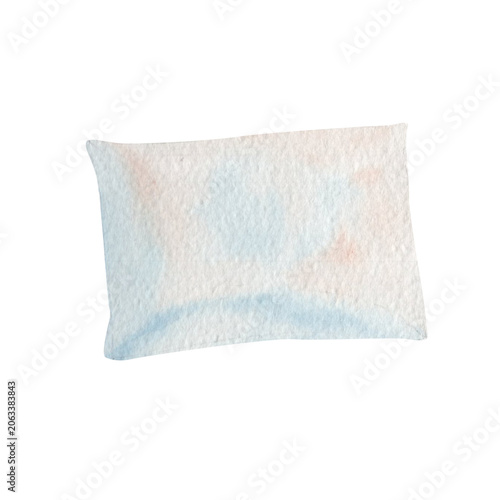 Watercolor decorative pillow illustration isolated on black. Hand painted soft blue cushion in pastel tones. Cozy home decor element ideal for interior designs, nursery art, stationery and branding