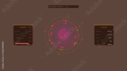 Biometric fingerprint scanning animation on futuristic digital display