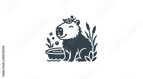 Foto Capybara Eating from Bowl.