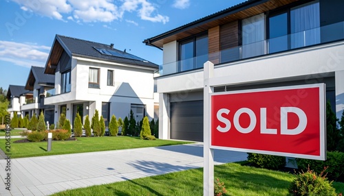 Contemporary Residential Villas and New Home Development with Sold Real Estate Sign