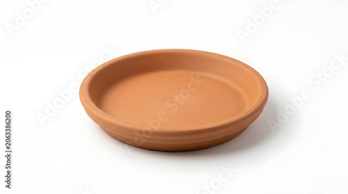 Empty terracotta saucer for plant pots isolated on white background