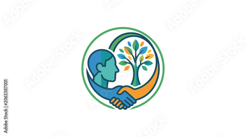 Abstract Human Handshake and Tree Growth Logo Symbol