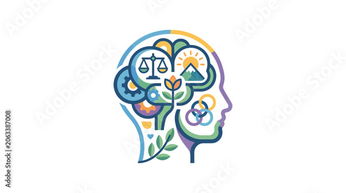 Abstract Human Head Profile Brain Concept Illustration