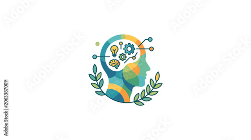 Abstract Human Head Profile with Creative Thinking Icons