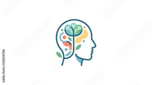 Abstract Human Head Profile with Floral Brain Growth Concept