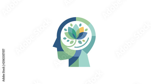 Abstract Human Head Profile with Lotus Flower Icon
