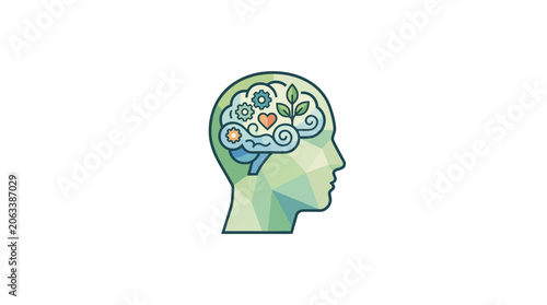 Abstract Human Head Profile with Mental Growth Symbols