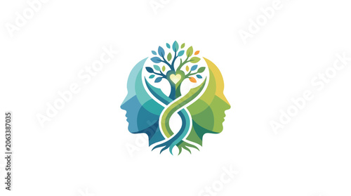 Abstract Human Head Silhouette with Tree of Life Concept