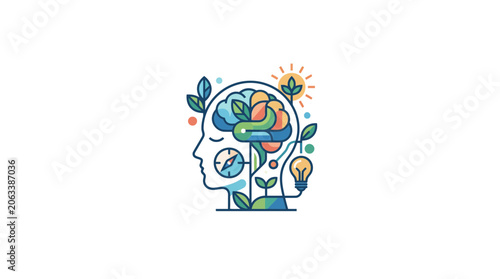 Abstract Human Head with Brain Growth and Idea Concept