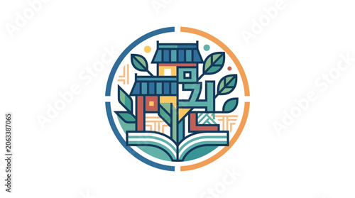 Abstract Korean House and Book Logo Design