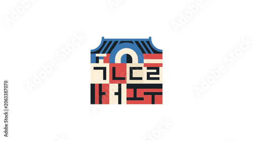 Abstract Korean Traditional Architecture Icon Design