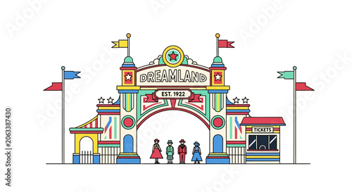 Tableau sur toile Retro Amusement Park Entrance Gate, Dreamland Est