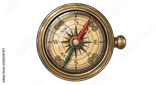 Φωτογραφία Vintage Brass Compass - Navigation Tool, Direction Finding, Travel Adventure