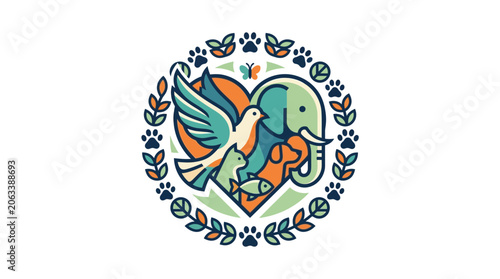 Obraz na płótnie Animal Welfare Heart Logo with Diverse Wildlife