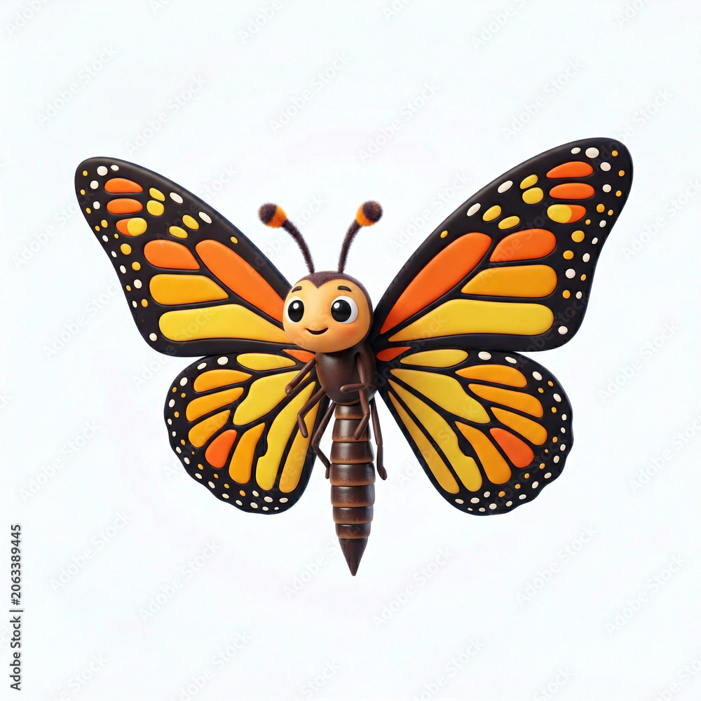 Fototapeta premium Papillon Monarque en Illustration 3D Isolée