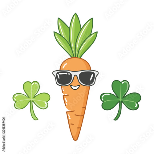 Flat design carrot with sunglasses and leaves