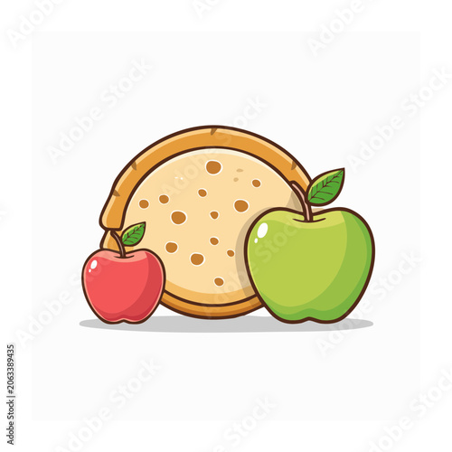 Flat Design Illustration of Cheese and Apples