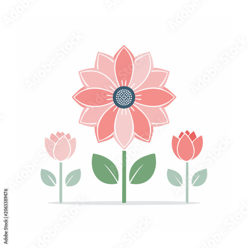 Flat design pink flower vector icon