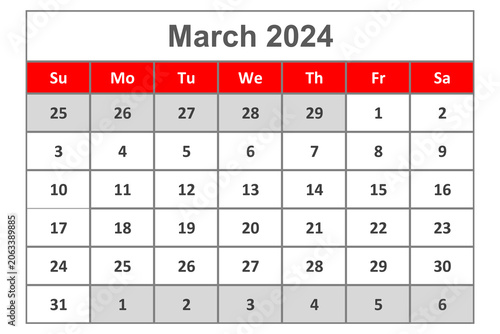 March 2024 Calendar template illustration