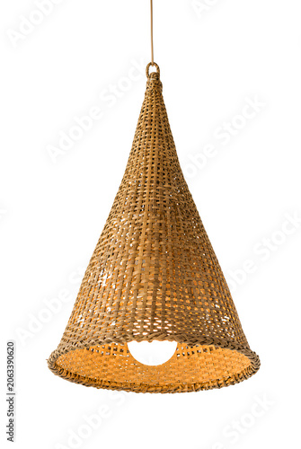 Handwoven Bamboo Pendant Lamp Shade Isolated on Transparent Background – Rustic Natural Hanging Light Decor PNG