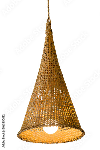 Handwoven Bamboo Pendant Lamp Shade Isolated on Transparent Background – Rustic Natural Hanging Light Decor PNG