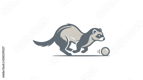 Fotografie Ferret Playing with Small Ball Toy.