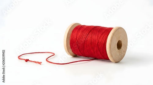 Wooden spool with vibrant red thread, ideal for crafts and sewing