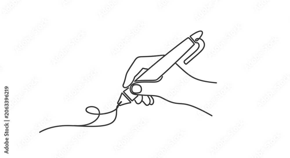 Obraz premium A hand drawing a continuous line with a pen on paper creating art