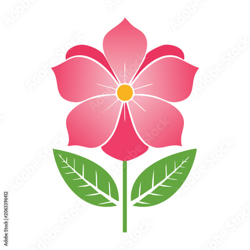 Pink flower icon with green leaves on transparent background