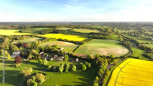 Fields and Farms over Horsebridge nad Stockbridge from a drone, Hampshire, England