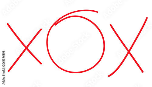 Red hand drawn doodle symbols including an x mark and a circle, vector sketch