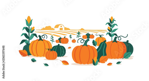 fall season pumpkins and leaves illustration