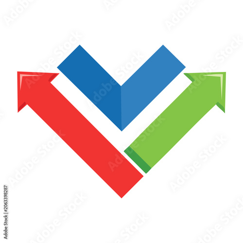 Colorful arrows forming a V shape icon