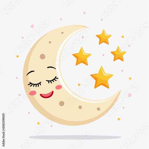 Cute Sleeping Moon and Stars Cartoon