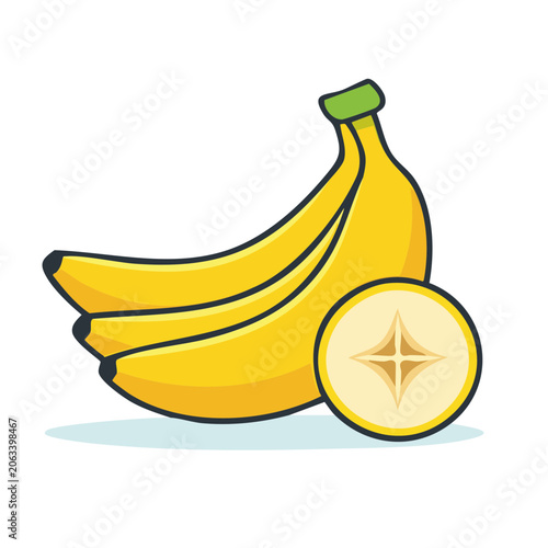 Flat design illustration of bananas and a banana slice