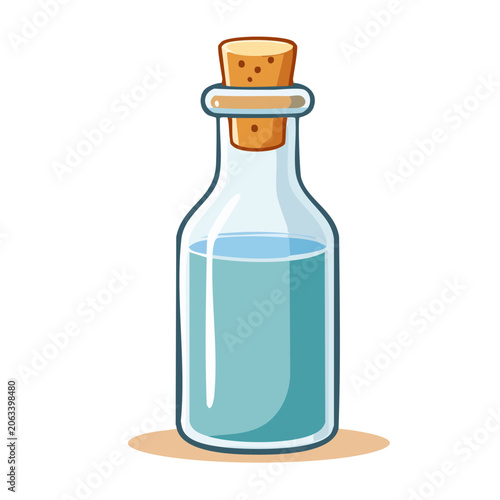 Glass bottle with cork stopper and blue liquid