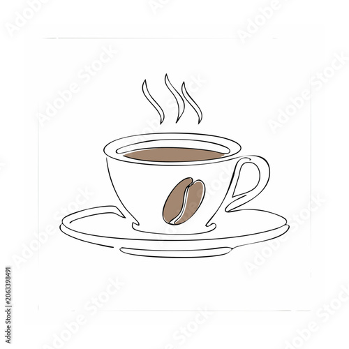 Minimalist line art of coffee cup with steam