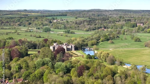 Longford Castle from a drone, River Avon, Salisbury, Wiltshire, England, Europe