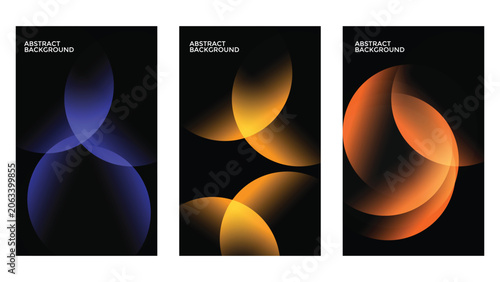 Abstract Background Vector Set – Modern Geometric Circular Gradient Panels in Blue, Purple, Yellow, Orange, and Red on Black – Minimal Transparent Overlapping Shapes for Corporate, Tech, and Creative 