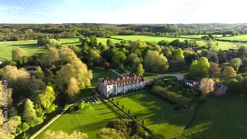 Mottisfont House and Garden from a drone, Hampshire, England, Europe