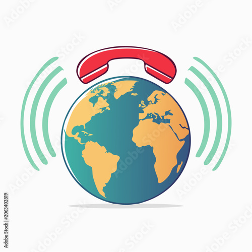 Global Communication Icon: Phone Receiver Over Planet Earth