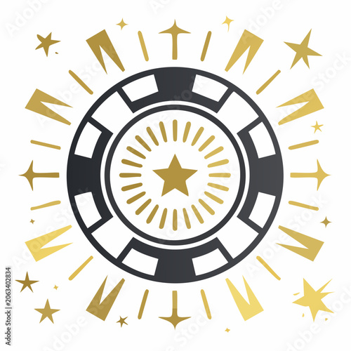Golden Casino Chip with Starburst and Stars