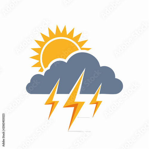 Sun and Storm Cloud with Lightning Bolt Icon