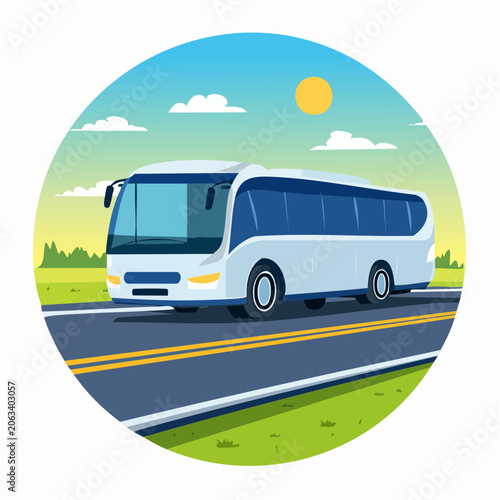 White Tour Bus Driving on a Road