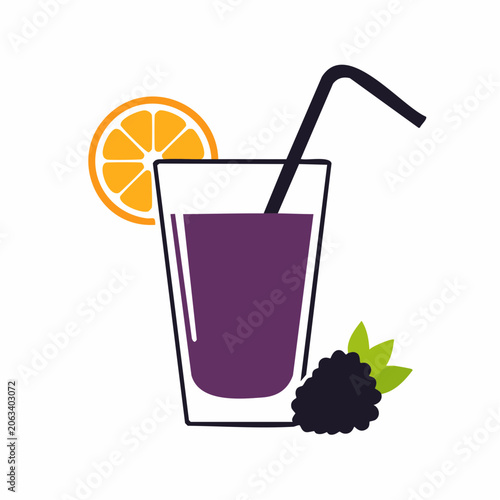 Blackberry Juice with Orange Slice and Straw