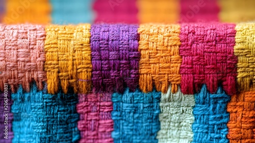 Vibrant Woven Textile Pattern with Intricate Mosaic Like Design
