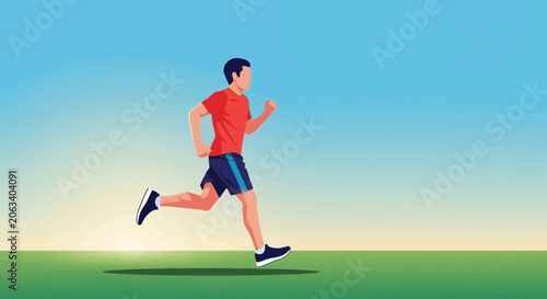 Man running swiftly across green field in daytime