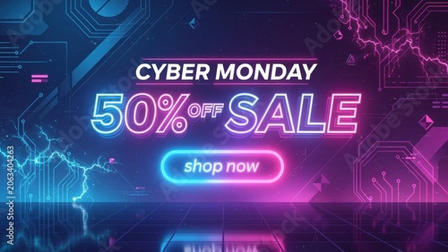 Cyber Monday Sale Neon Digital Background