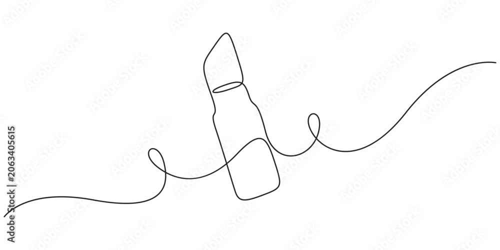 Obraz premium Lipstick single line drawing of fashion cosmetics beauty product vector. Minimalist continuous line art vector of a lipstick pomade for beauty salon branding.